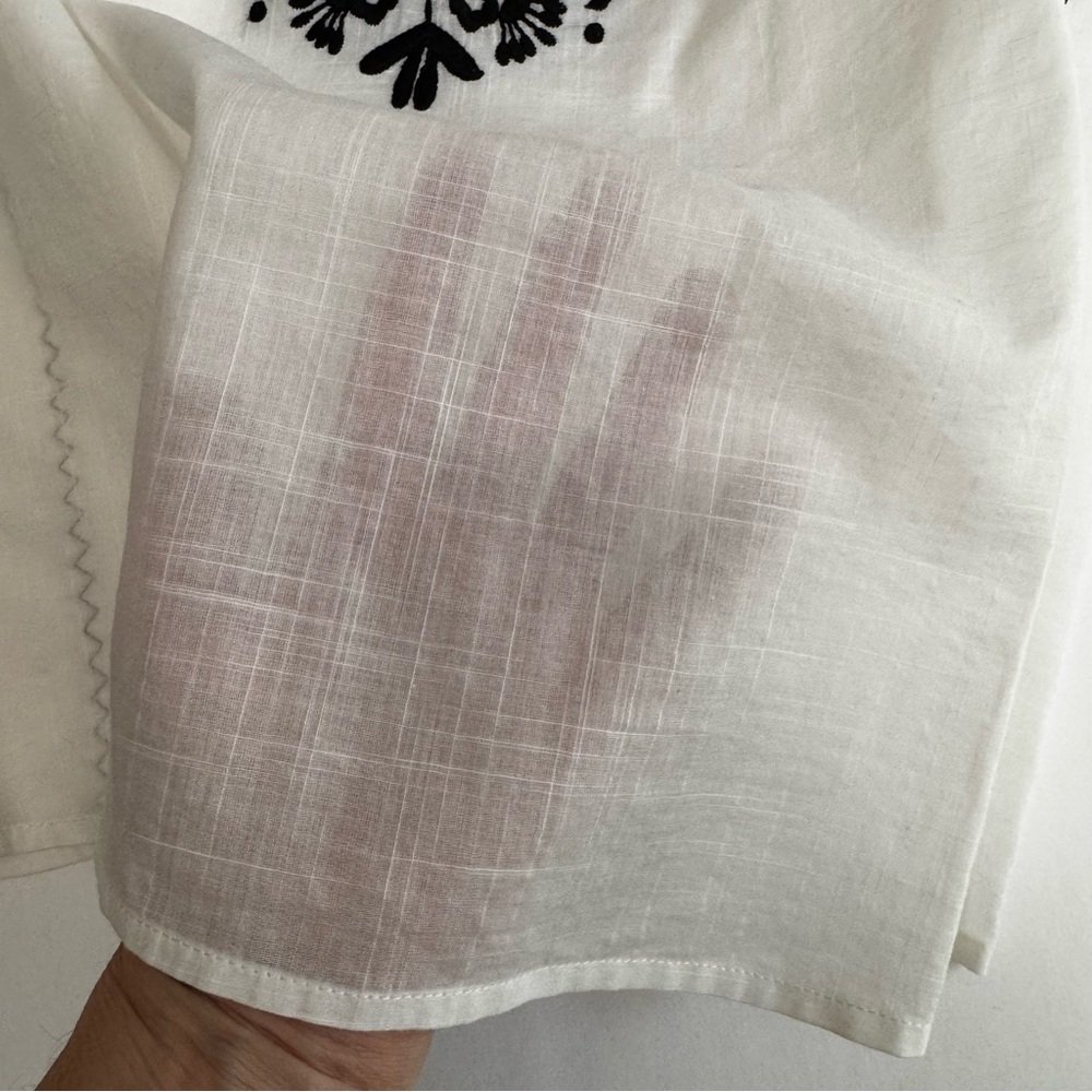 J.Crew White Cotton Gauze Embroidered V-Neck Puff Sleeve Blouse 0 - Picture 10 of 15
